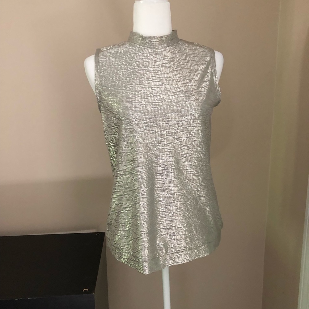 Reiss Metallic Sleeveless Mock Neck Top in Light Gold